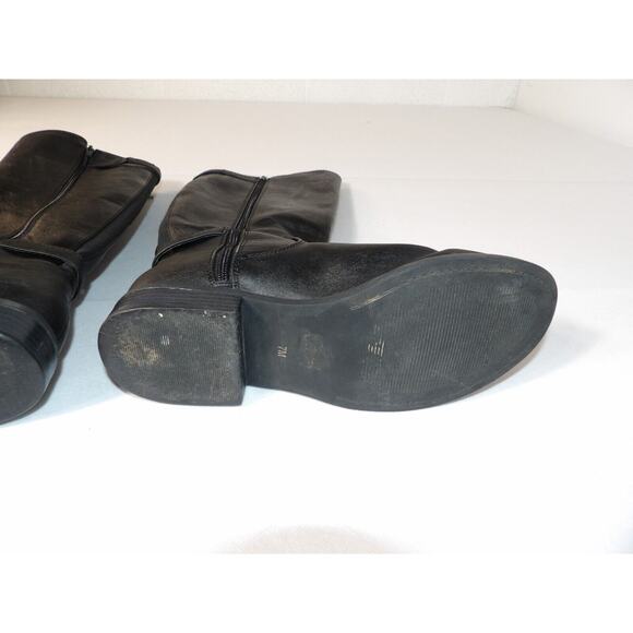 G by Guess Womens Tall Black Riding Boots 7M Faux Leather Logo Buckle Zip Moto - Picture 10 of 16